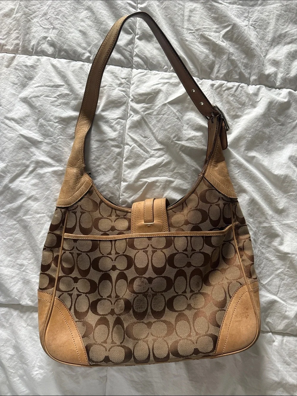 Coach Brown Signature Canvas Hobo with Leather Trim